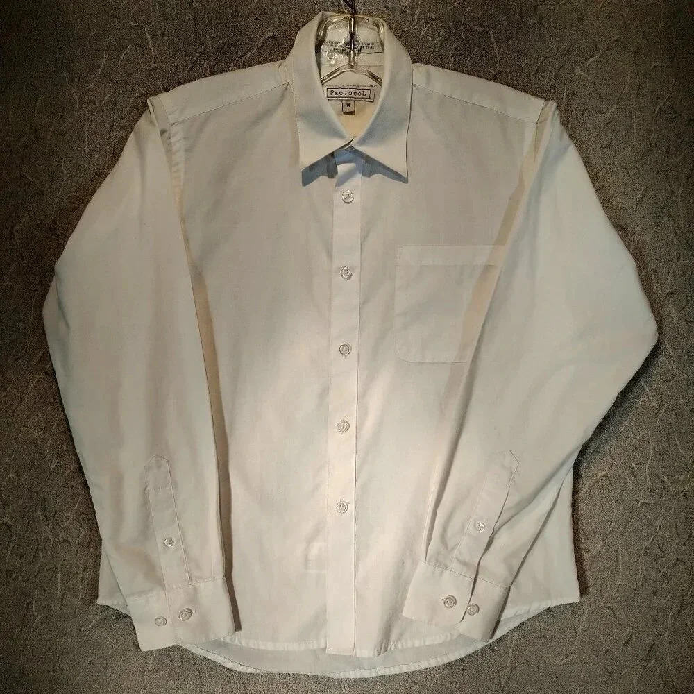 Protocol White Long Sleeve Button Up Dress Shirt in Size 14